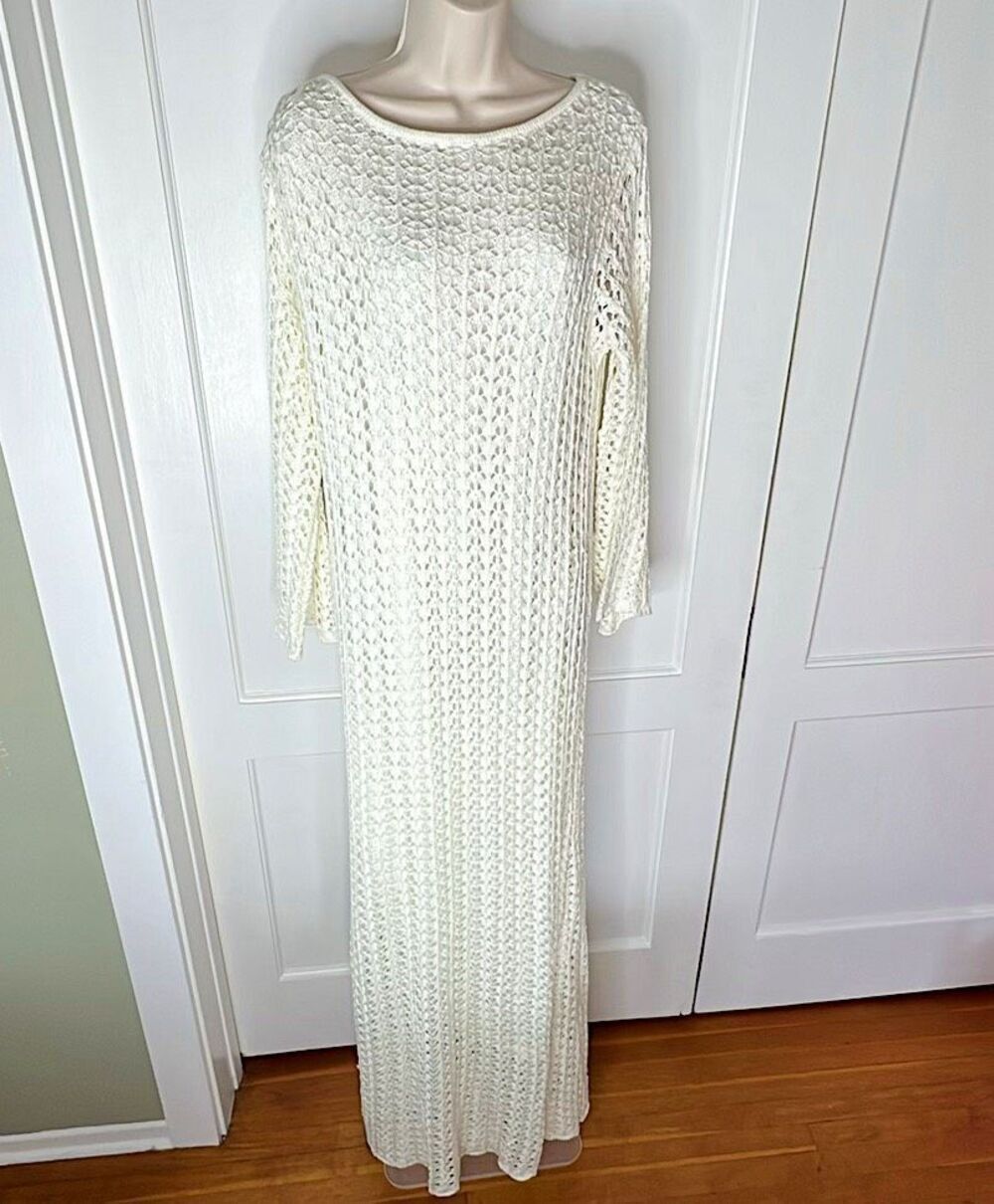 Princess Polly Nesty Long Sleeve Crochet Maxi Dress Cream Size 8